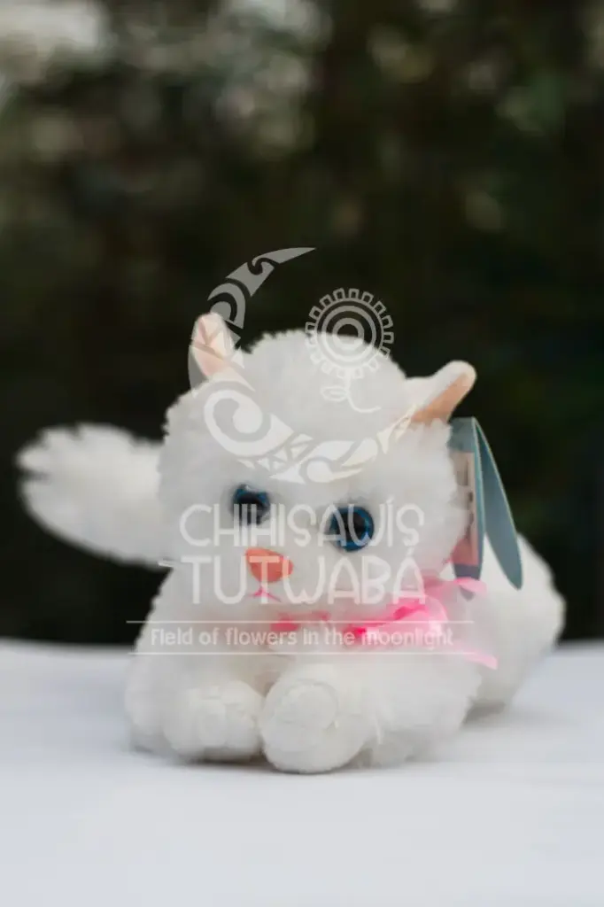 Peluche Gato Blanco Lazo Rosa