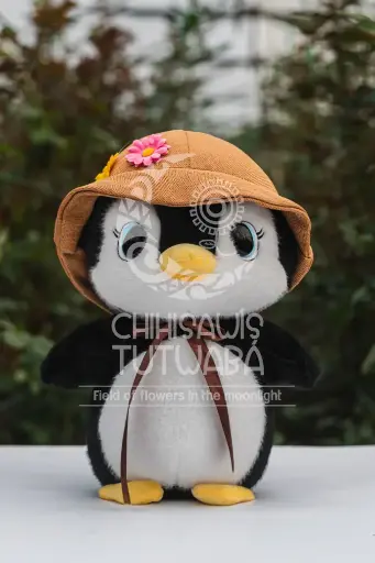 Peluche Pinguino Gorro Café